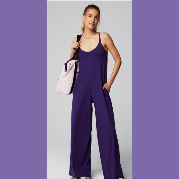 Fabletics  Cloud Jersey Wide Leg Onesie Deep Purple Activewear Athleisure NWT - Picture 2 of 5